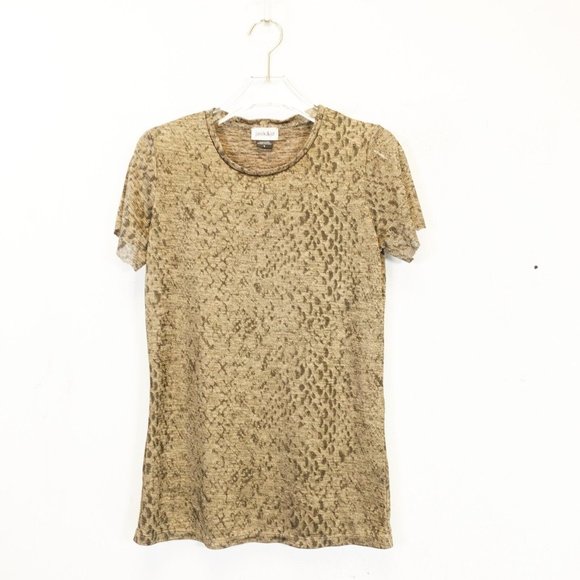 JACK & JO Women's Beige Tan Tee T-Shirt SMALL Snakeskin Stretchable Made in USA - Picture 1 of 9